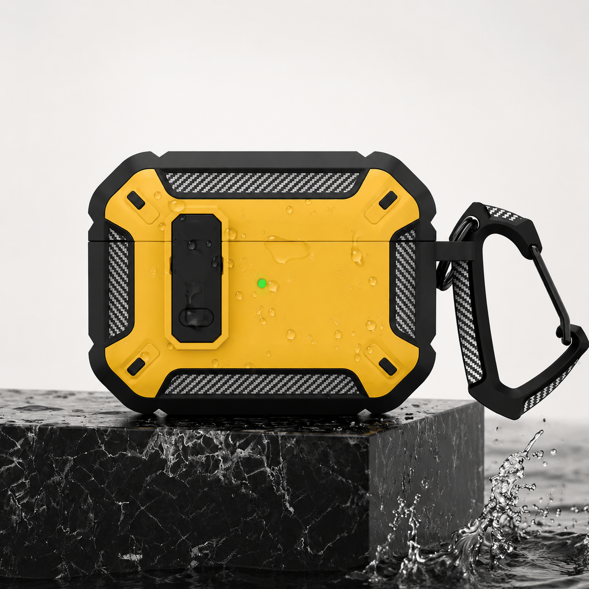 Premium Carbon Fiber AirPods Case Cover Shockproof TPU Protective Case Secure Lock Wireless Charging Anti Scratch Slim Keychain Carabiner AirPods