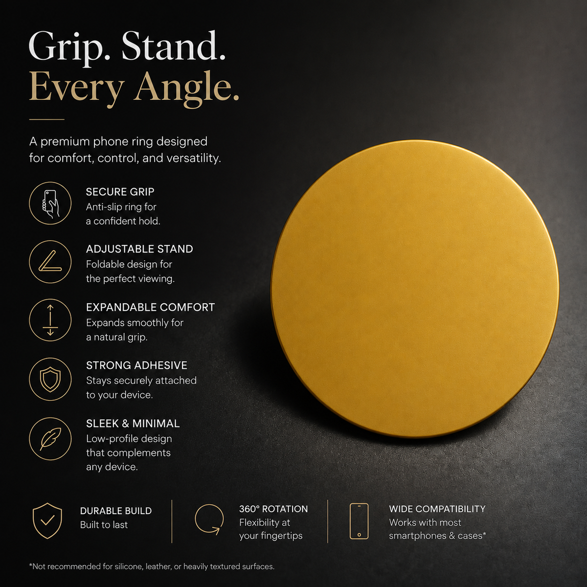 Premium Foldable Finger Ring Phone Holder Expandable Grip Stand Anti Slip Round Socket Mount Adjustable Kickstand Adhesive Smartphone Holder iPhone