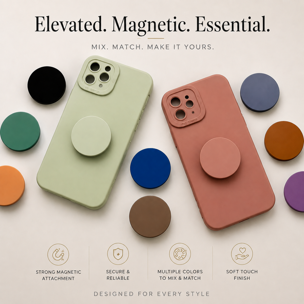 Premium Foldable Finger Ring Phone Holder Expandable Grip Stand Anti Slip Round Socket Mount Adjustable Kickstand Adhesive Smartphone Holder iPhone