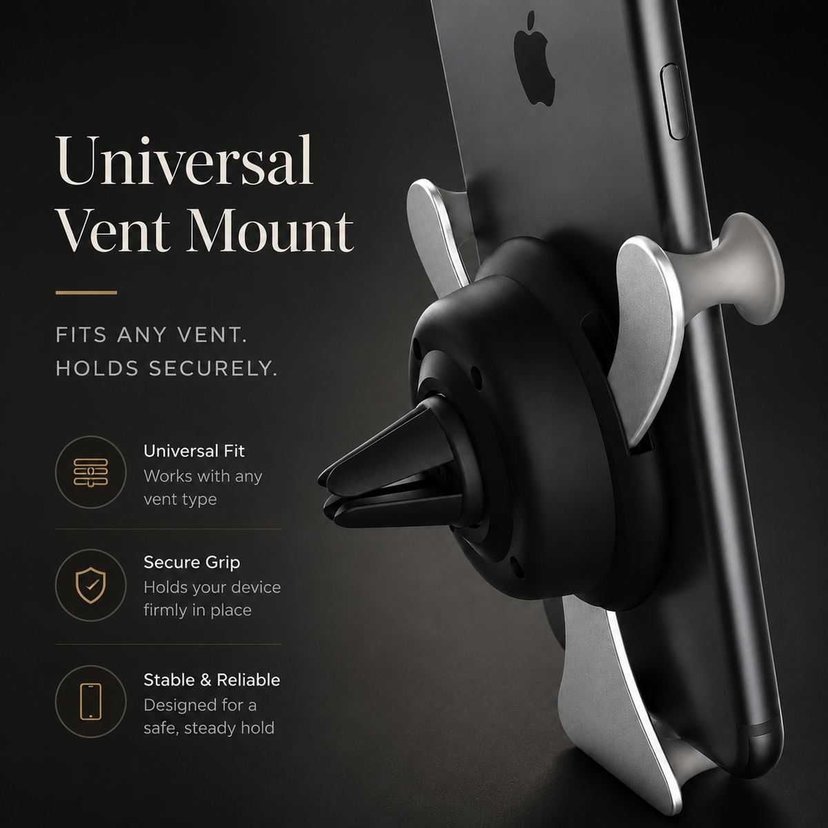 Premium Gravity Car Phone Holder Air Vent Auto Lock Smartphone Mount Hands Free GPS Stand Anti Slip Adjustable Compact Car Mount iPhone Compatible Easy