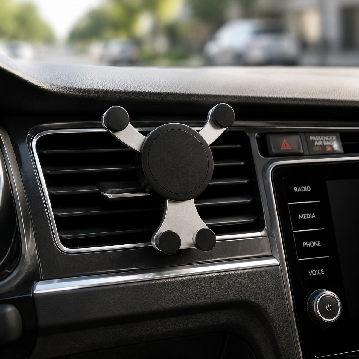 Premium Gravity Car Phone Holder Air Vent Auto Lock Smartphone Mount Hands Free GPS Stand Anti Slip Adjustable Compact Car Mount iPhone Compatible Easy