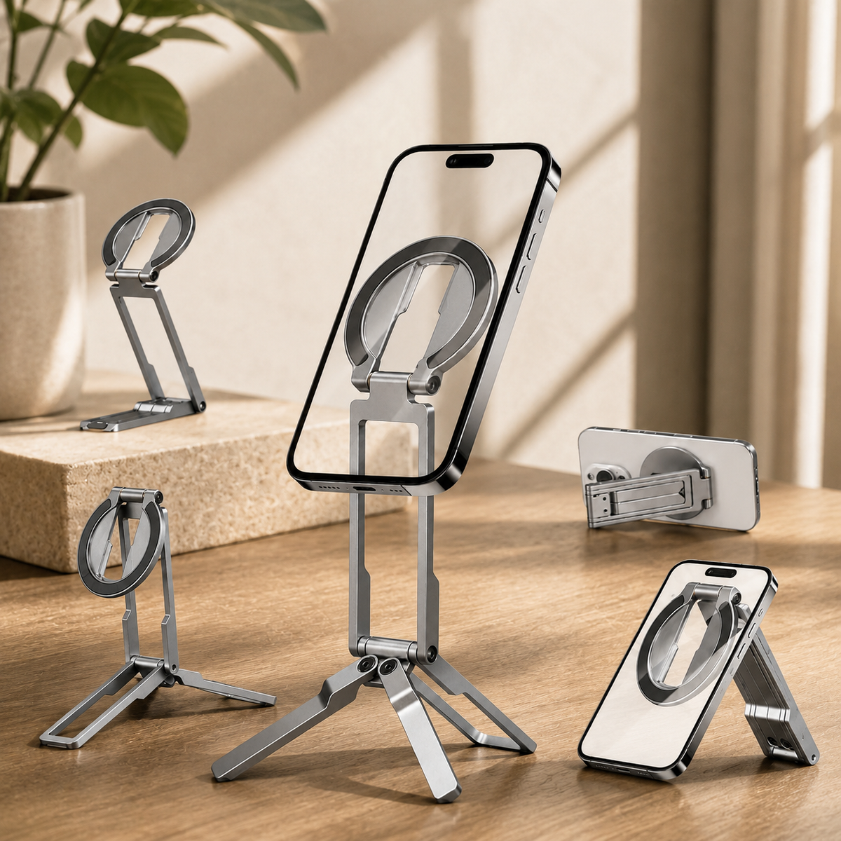 Premium MagSafe Magnetic Phone Tripod Stand Ultra-Slim Pocket Phone Holder N52 Magnetic Grip 360° Adjustable Stand Compatible with iPhone