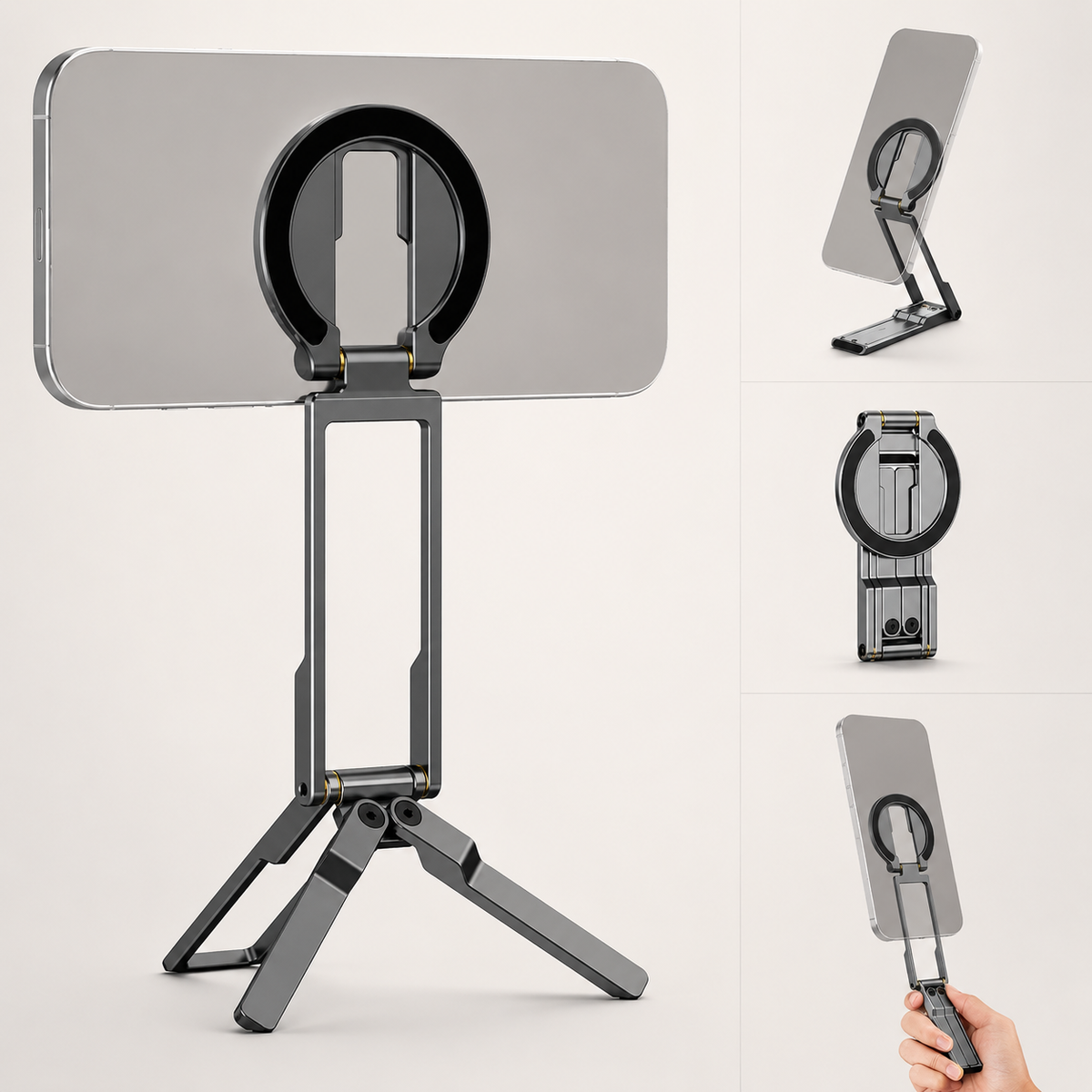 Premium MagSafe Magnetic Phone Tripod Stand Ultra-Slim Pocket Phone Holder N52 Magnetic Grip 360° Adjustable Stand Compatible with iPhone