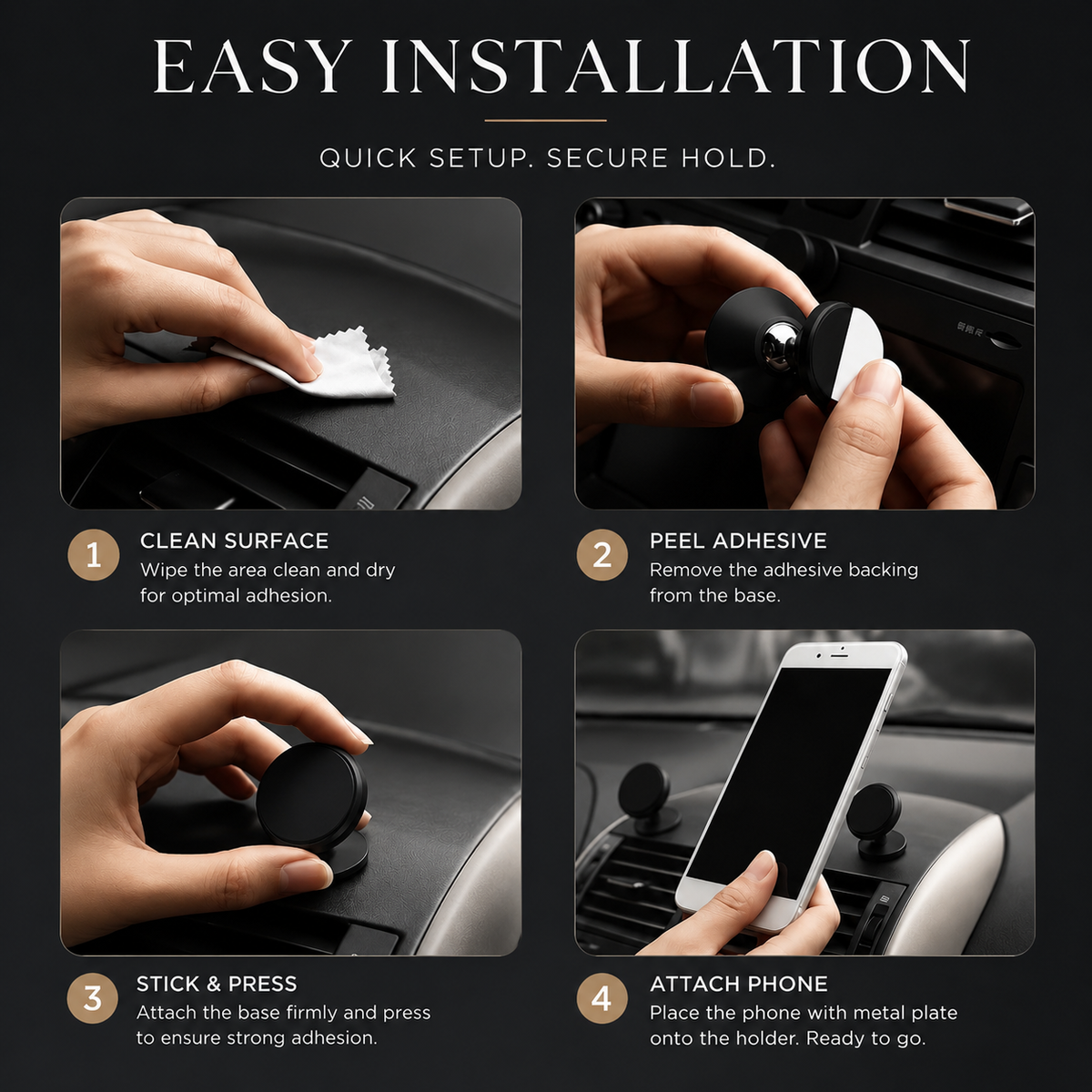 Premium Magnetic Car Phone Holder Strong Magnet Dashboard Air Vent Mount 360° Rotating GPS Navigation Hands-Free Phone Stand Compact Adjustable