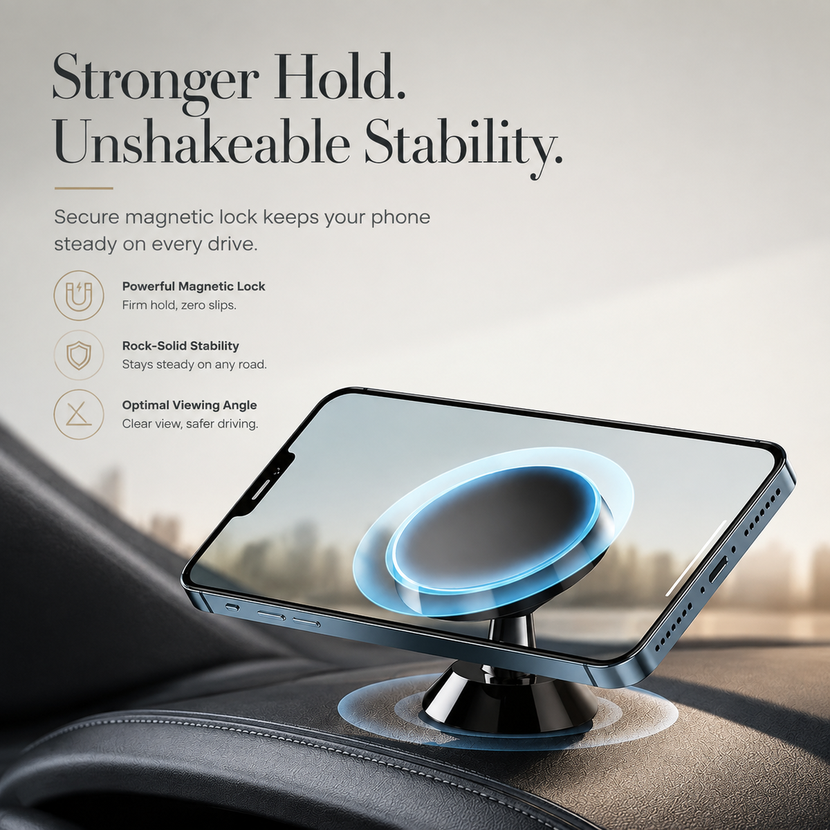 Premium Magnetic Car Phone Holder Strong Magnet Dashboard Air Vent Mount 360° Rotating GPS Navigation Hands-Free Phone Stand Compact Adjustable