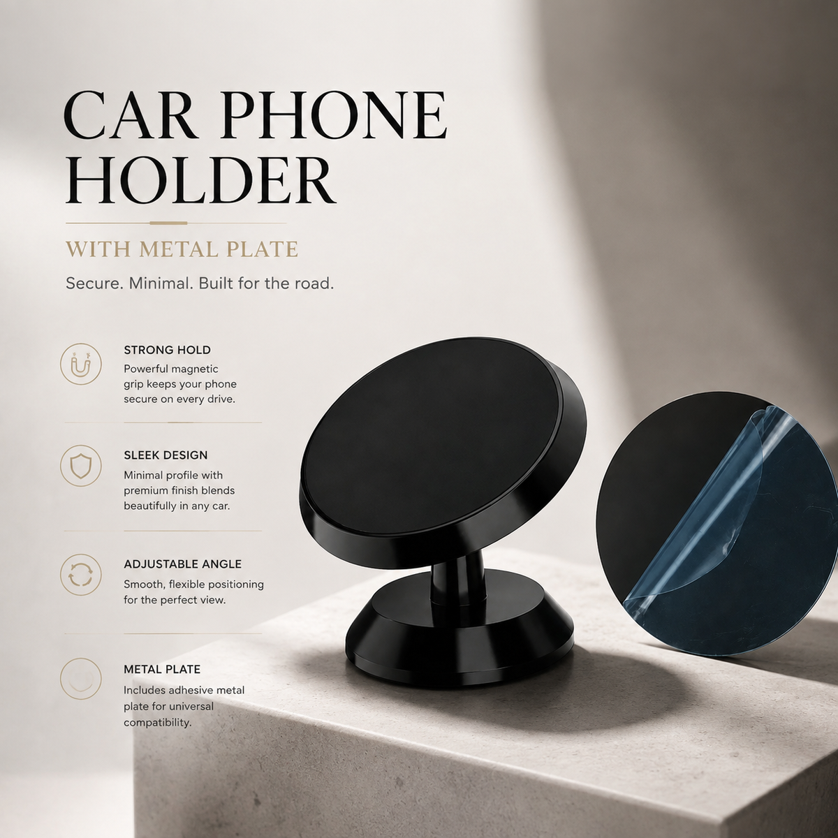 Premium Magnetic Car Phone Holder Strong Magnet Dashboard Air Vent Mount 360° Rotating GPS Navigation Hands-Free Phone Stand Compact Adjustable