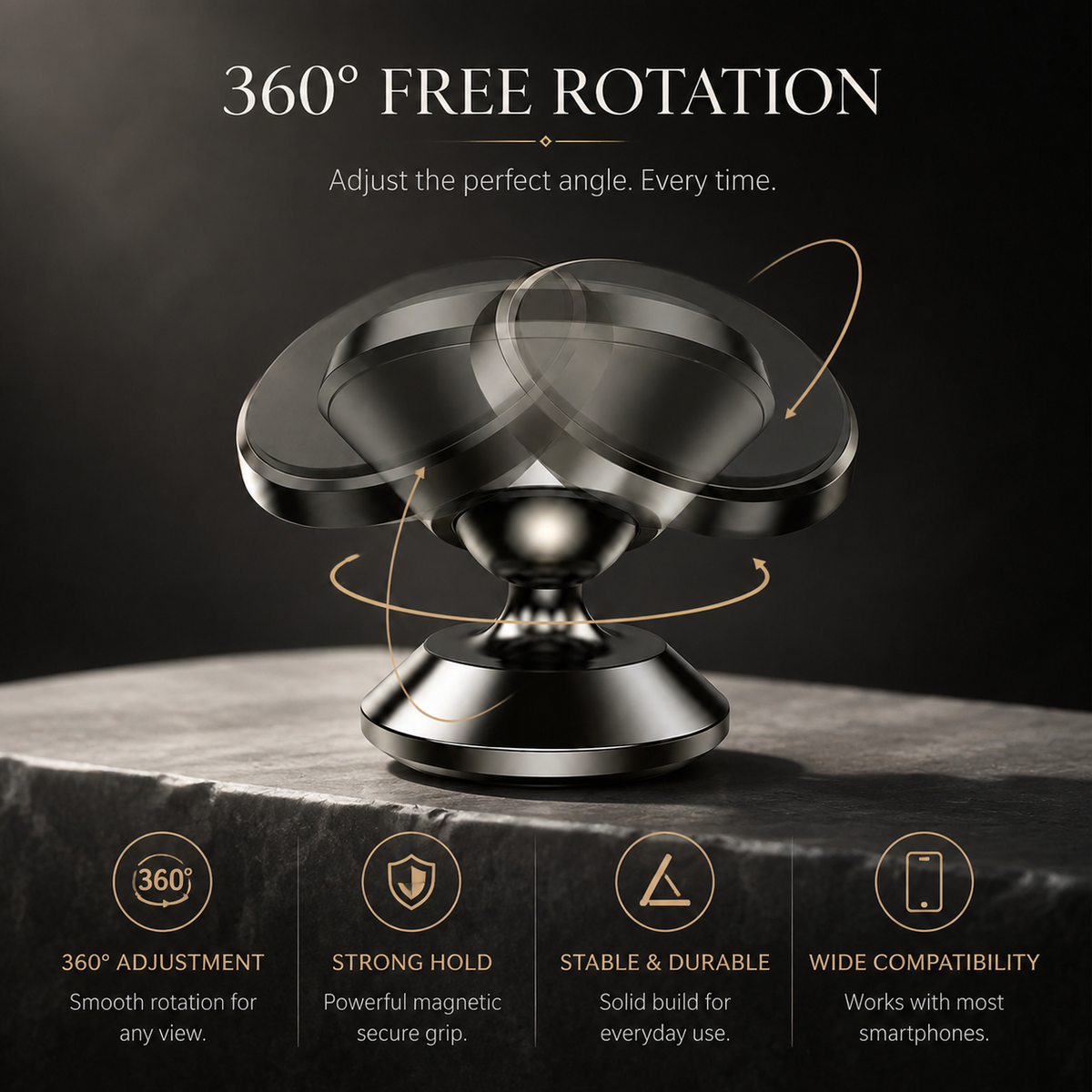 Premium Magnetic Car Phone Holder Strong Magnet Dashboard Air Vent Mount 360° Rotating GPS Navigation Hands-Free Phone Stand Compact Adjustable