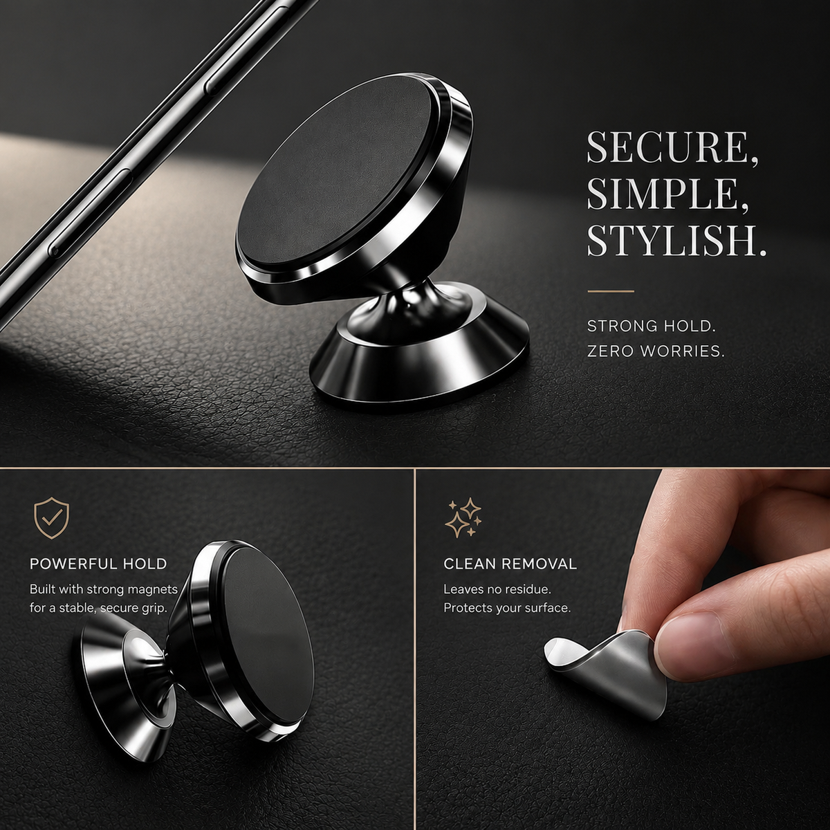 Premium Magnetic Car Phone Holder Strong Magnet Dashboard Air Vent Mount 360° Rotating GPS Navigation Hands-Free Phone Stand Compact Adjustable