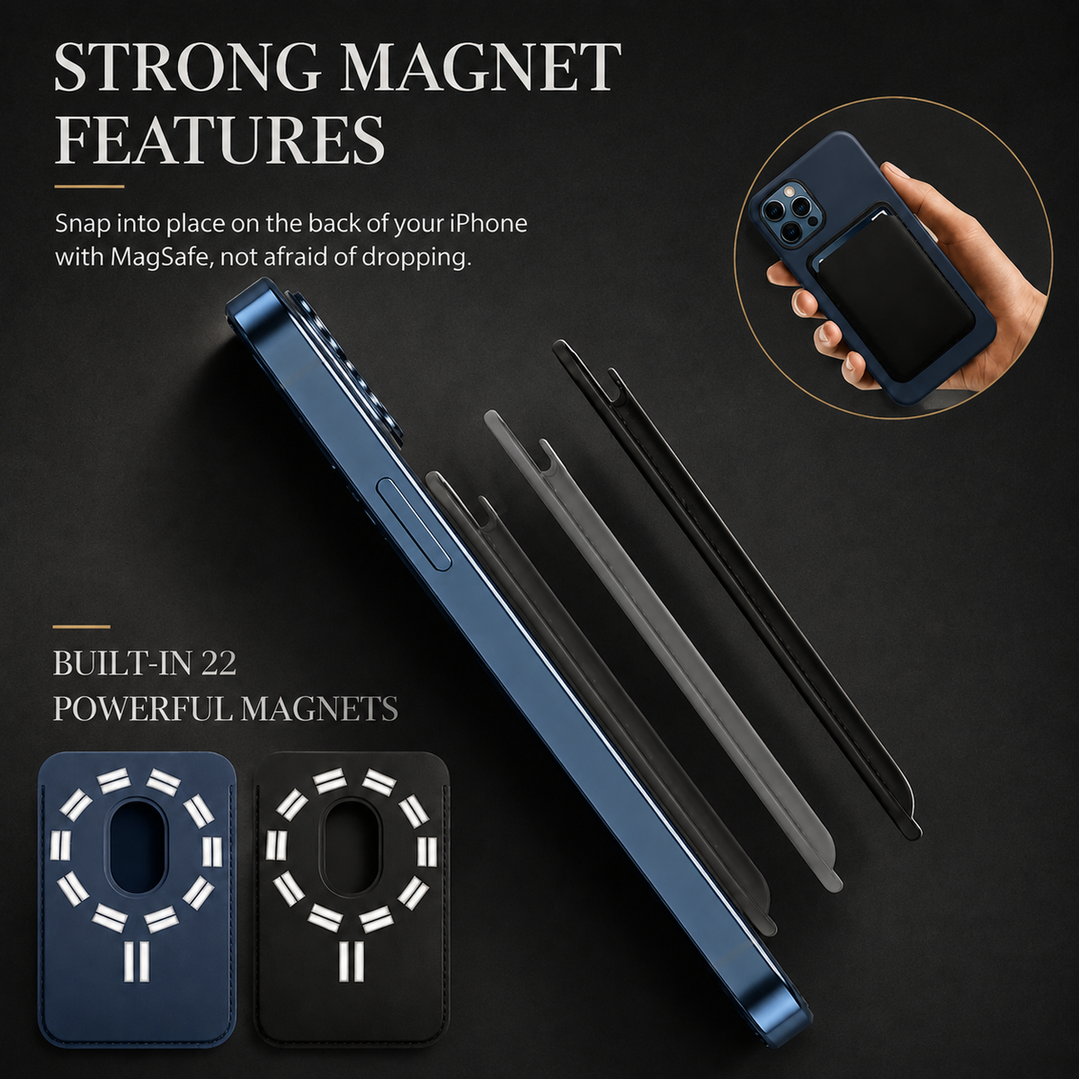 Premium Magnetic Leather Wallet MagSafe Card Holder RFID Blocking Slim Wallet Strong Magnetic Attachment Anti Scratch Leather Card Case iPhone