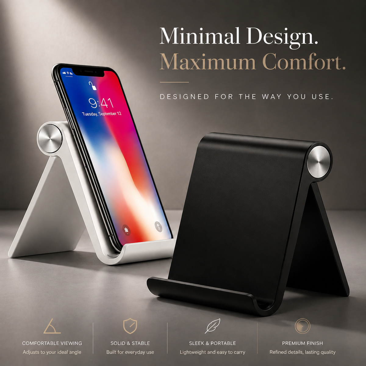 Premium Magnetic Phone Holder Stand Adjustable Foldable Desk Phone Stand Anti Slip Mobile Phone Holder Ergonomic Viewing Stand iPhone Compatible