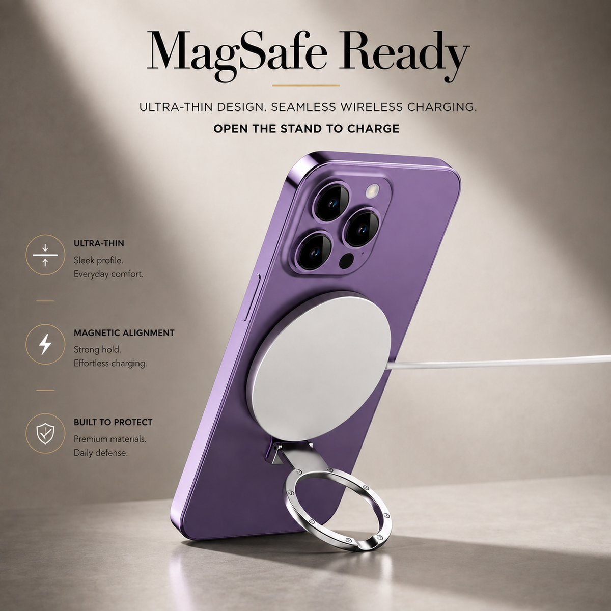 Premium Magnetic Phone Ring Holder MagSafe Phone Grip 360° Rotating Foldable Stand Detachable Magnetic Finger Holder Kickstand Slim iPhone Compatible