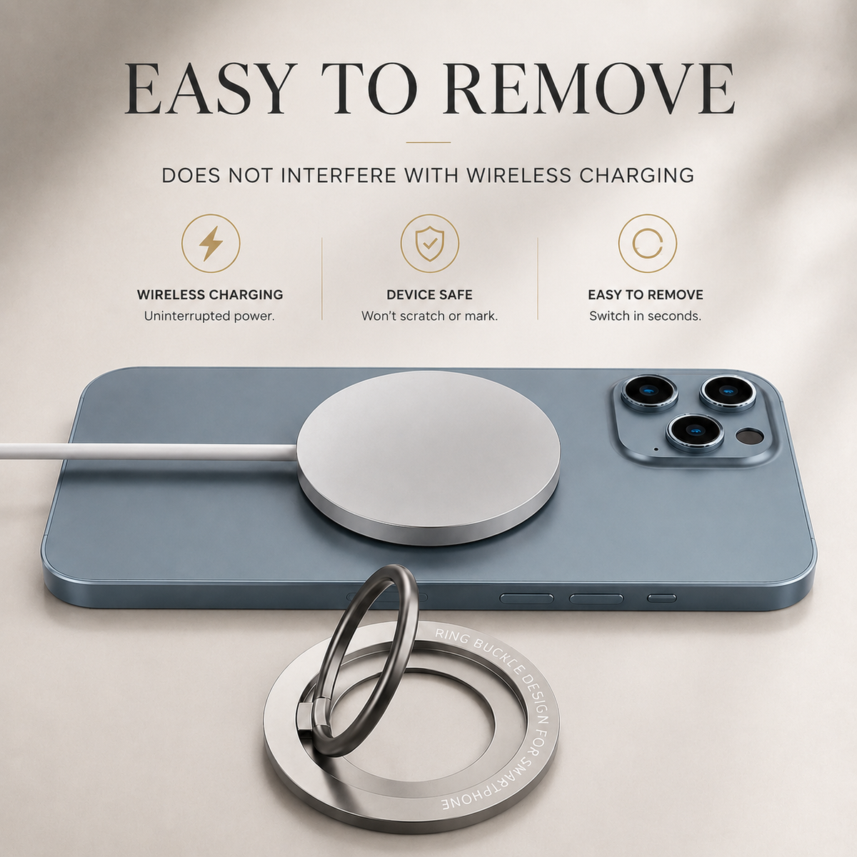 Premium Magnetic Phone Ring Holder MagSafe Phone Grip 360° Rotating Foldable Stand Detachable Magnetic Finger Holder Kickstand Slim iPhone Compatible