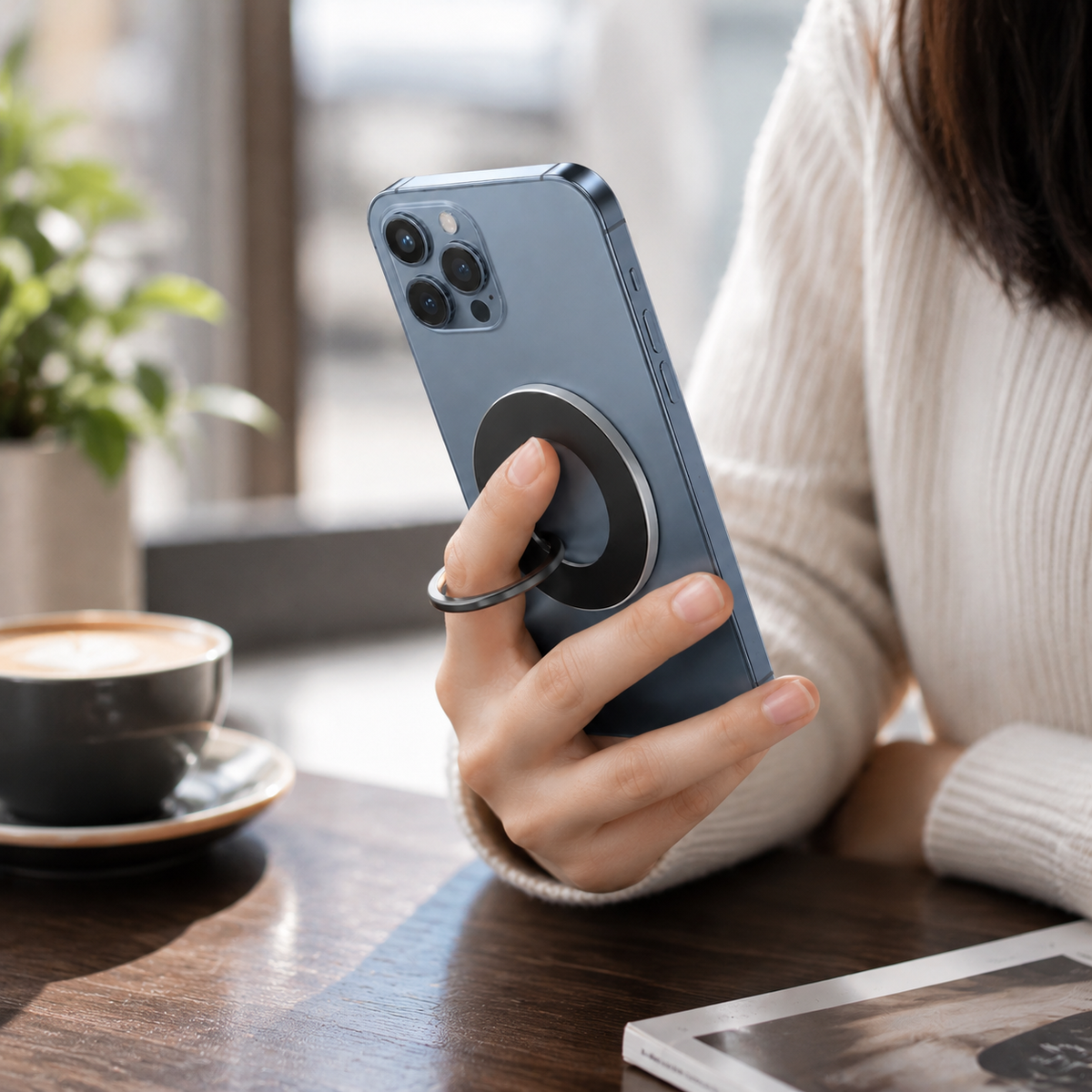 Premium Magnetic Phone Ring Holder MagSafe Phone Grip 360° Rotating Foldable Stand Detachable Magnetic Finger Holder Kickstand Slim iPhone Compatible