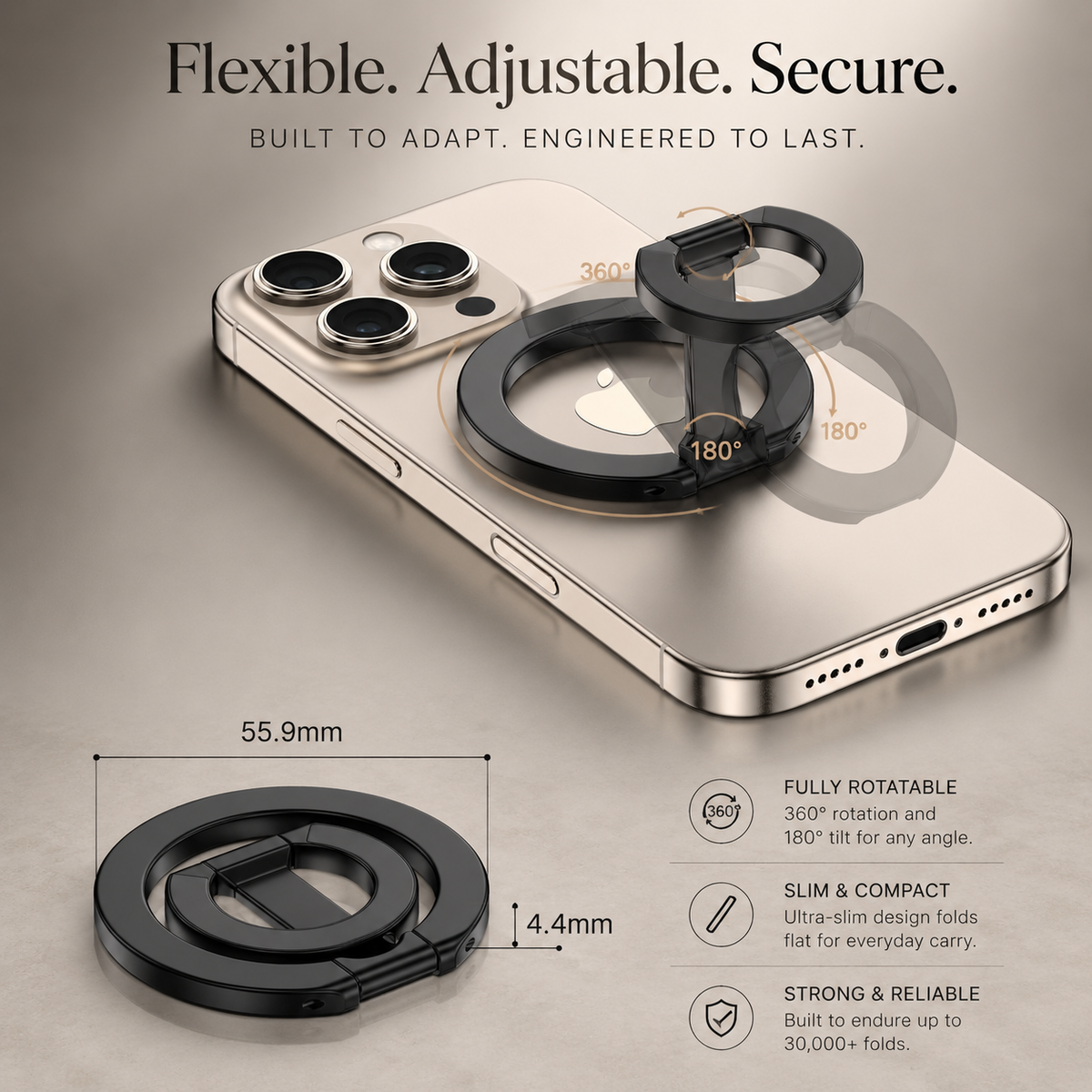 Premium Magnetic Ring Holder MagSafe Phone Grip Stand Double-Sided Magnetic Finger Ring Holder Dual Magnet Kickstand Compatible with iPhone