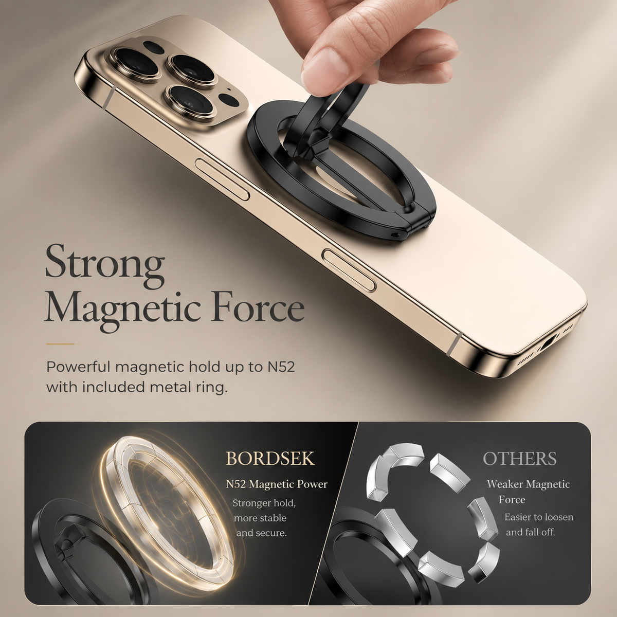 Premium Magnetic Ring Holder MagSafe Phone Grip Stand Double-Sided Magnetic Finger Ring Holder Dual Magnet Kickstand Compatible with iPhone
