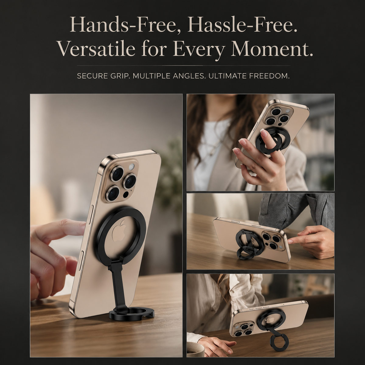 Premium Magnetic Ring Holder MagSafe Phone Grip Stand Double-Sided Magnetic Finger Ring Holder Dual Magnet Kickstand Compatible with iPhone