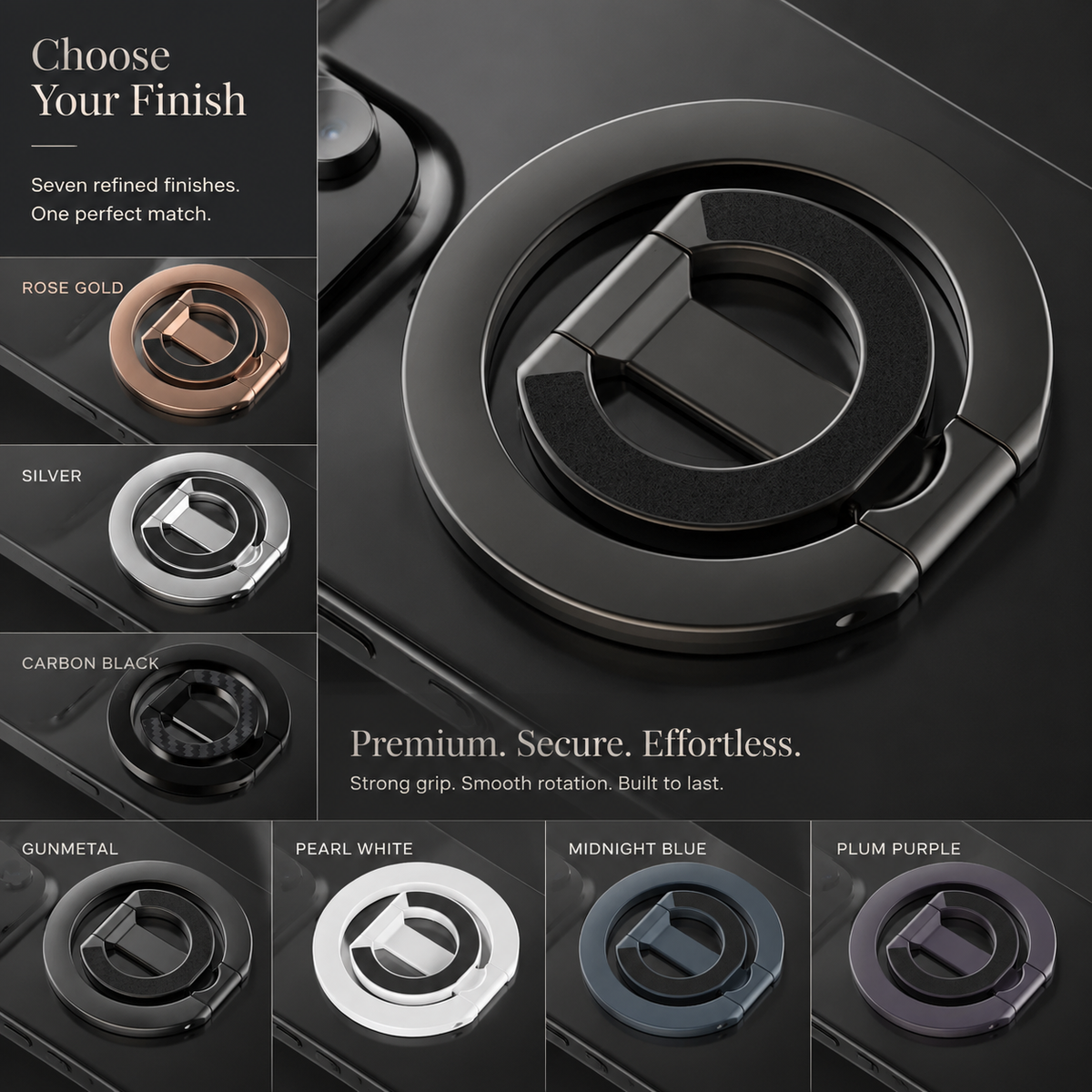 Premium Magnetic Ring Holder MagSafe Phone Grip Stand Double-Sided Magnetic Finger Ring Holder Dual Magnet Kickstand Compatible with iPhone