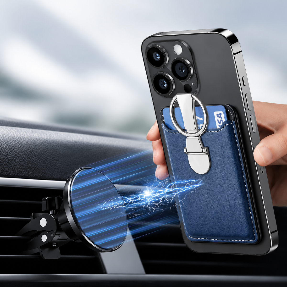 Premium Magnetic Wallet Case MagSafe Card Holder Multiple Card Slots Foldable Ring Holder Kickstand Strong Magnetic Attachment PU Leather Slim iPhone Compatible