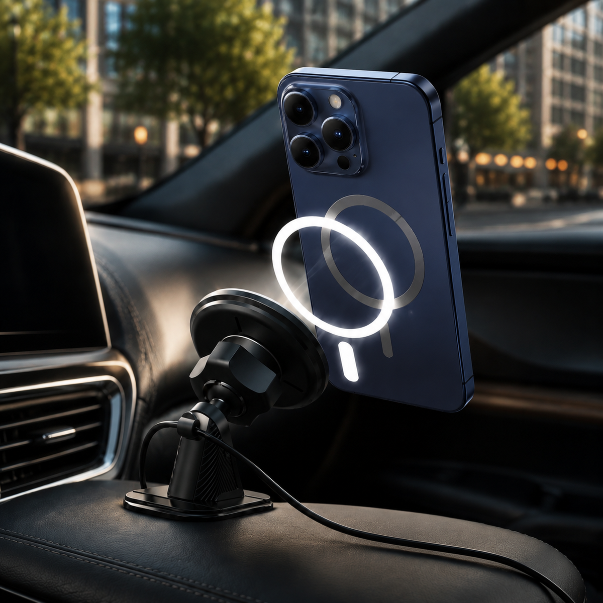 Premium Magnetic Wireless Car Phone Holder Fast Wireless Charging Car Mount 360° Rotating Dashboard Air Vent Mount MagSafe Compatible Compatible with iPhone