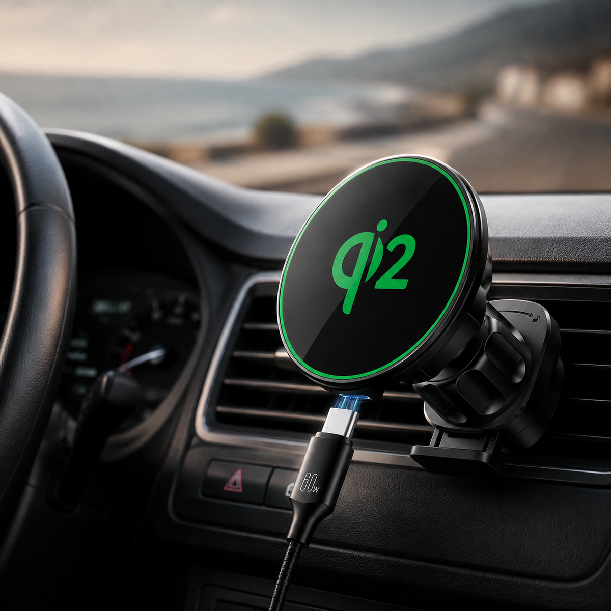 Premium Magnetic Wireless Car Phone Holder Fast Wireless Charging Car Mount 360° Rotating Dashboard Air Vent Mount MagSafe Compatible Compatible with iPhone