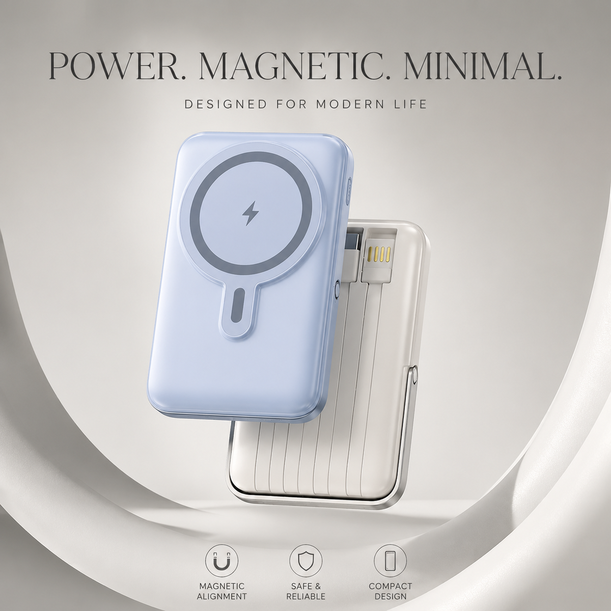 Premium Magnetic Wireless Power Bank 10,000mAh 22.5W Fast Charging Portable Battery Built-In Cable Wireless Charger Stand PD Compatible with iPhone
