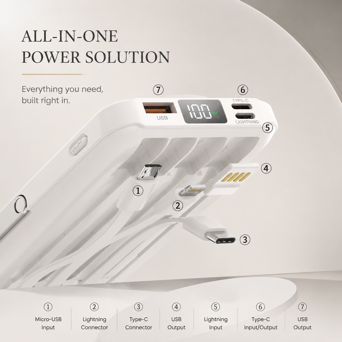 Premium Magnetic Wireless Power Bank 10,000mAh 22.5W Fast Charging Portable Battery Built-In Cable Wireless Charger Stand PD Compatible with iPhone