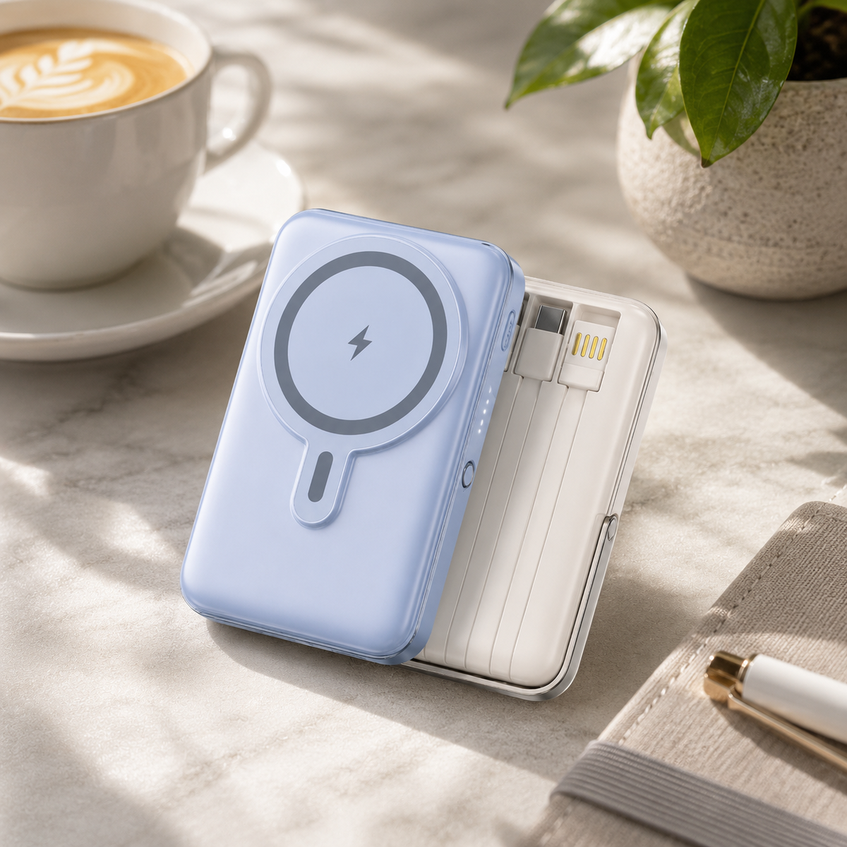 Premium Magnetic Wireless Power Bank 10,000mAh 22.5W Fast Charging Portable Battery Built-In Cable Wireless Charger Stand PD Compatible with iPhone