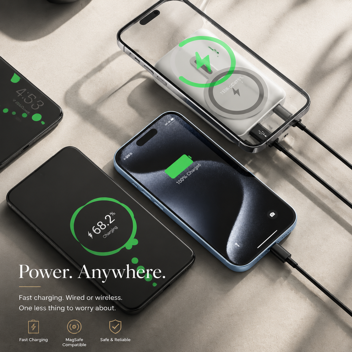 Premium Magnetic Wireless Power Bank 10,000mAh 22.5W Fast Charging Portable Battery Built-In Cable Wireless Charger Stand PD Compatible with iPhone
