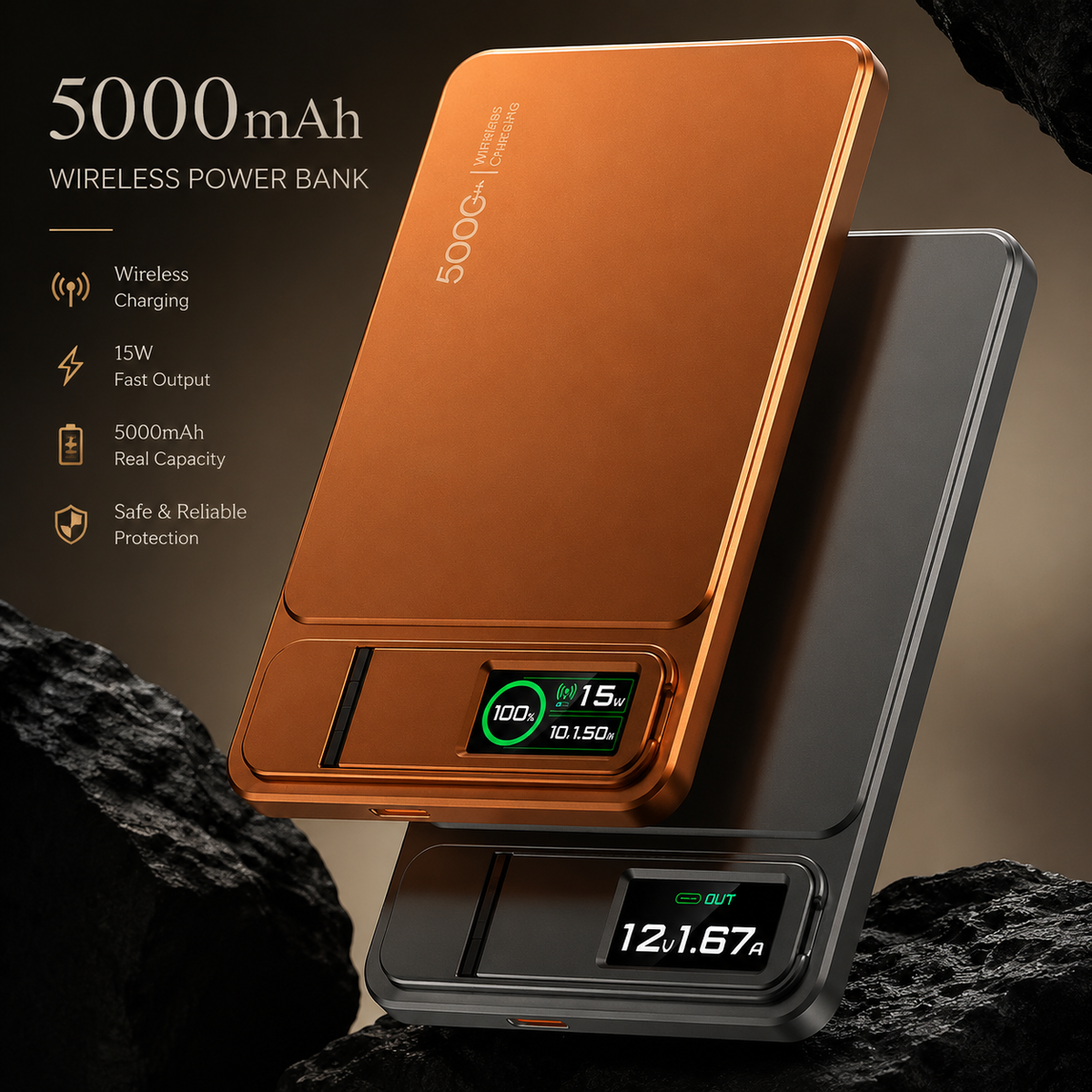 Premium Magnetic Wireless Power Bank Fast Charging Portable Battery Digital Display Metal Shell USB-C Wireless Charger Two-Way Charging Compatible with iPhone