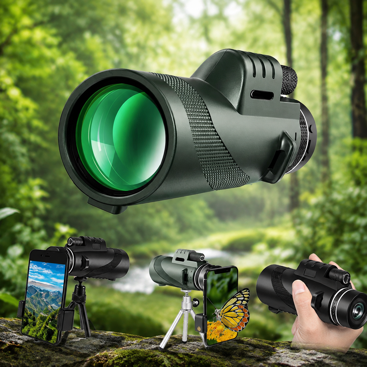 Premium Portable Zoom HD Monocular Telescope Long Range High Power Scope FMC BAK4 Optics Phone Adapter Tripod Water Resistant Outdoor Travel iPhone