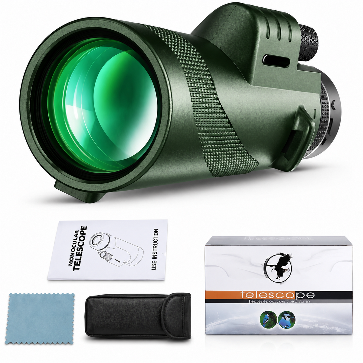 Premium Portable Zoom HD Monocular Telescope Long Range High Power Scope FMC BAK4 Optics Phone Adapter Tripod Water Resistant Outdoor Travel iPhone