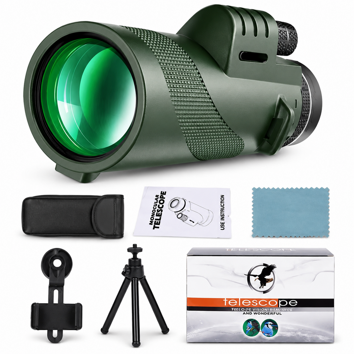 Premium Portable Zoom HD Monocular Telescope Long Range High Power Scope FMC BAK4 Optics Phone Adapter Tripod Water Resistant Outdoor Travel iPhone