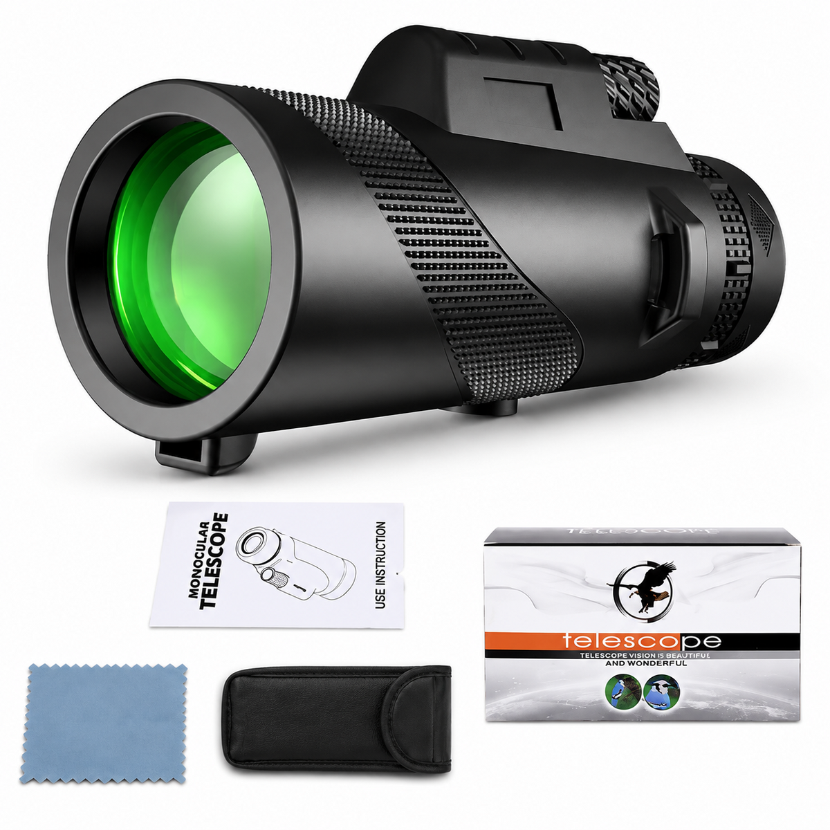 Premium Portable Zoom HD Monocular Telescope Long Range High Power Scope FMC BAK4 Optics Phone Adapter Tripod Water Resistant Outdoor Travel iPhone