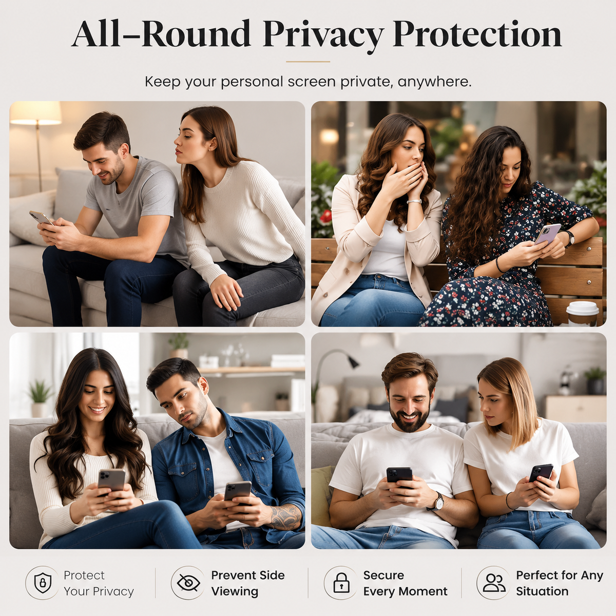 Premium Privacy Screen Protector Tempered Glass Anti-Spy HD Full Coverage Oleophobic Anti-Fingerprint Scratch Resistant Compatible with iPhone