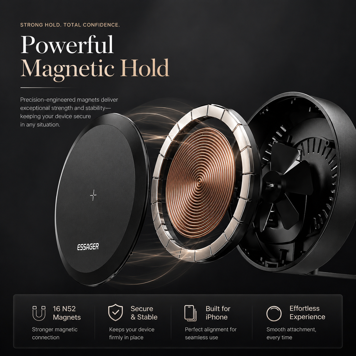 Premium RGB Magnetic Wireless Car Phone Holder 15W Qi Fast Charging Car Mount 360° Rotating Dashboard Air Vent Mount Phone Stand iPhone