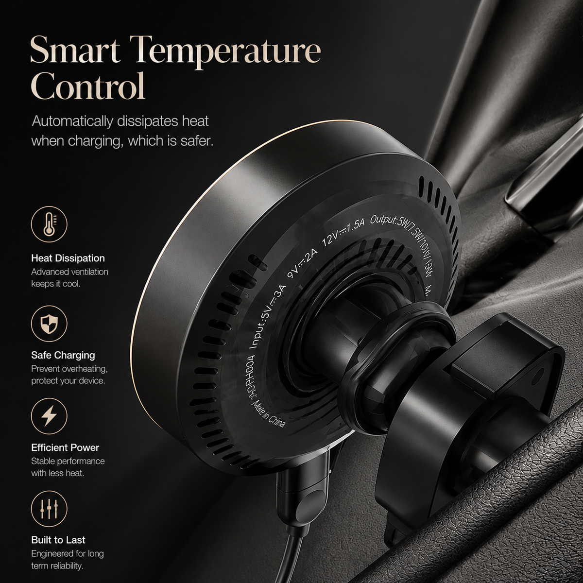 Premium RGB Magnetic Wireless Car Phone Holder 15W Qi Fast Charging Car Mount 360° Rotating Dashboard Air Vent Mount Phone Stand iPhone