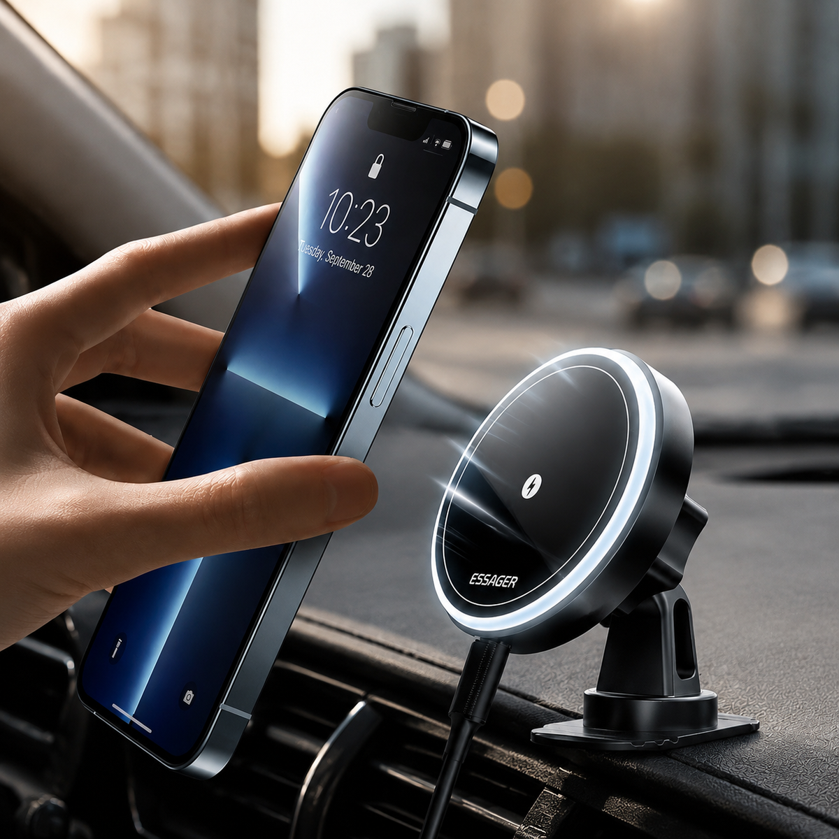 Premium RGB Magnetic Wireless Car Phone Holder 15W Qi Fast Charging Car Mount 360° Rotating Dashboard Air Vent Mount Phone Stand iPhone