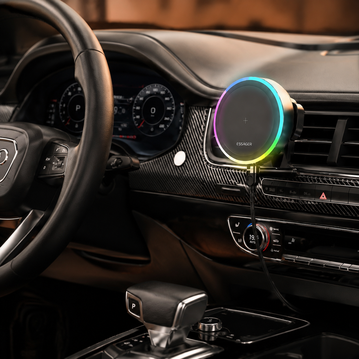 Premium RGB Magnetic Wireless Car Phone Holder 15W Qi Fast Charging Car Mount 360° Rotating Dashboard Air Vent Mount Phone Stand iPhone