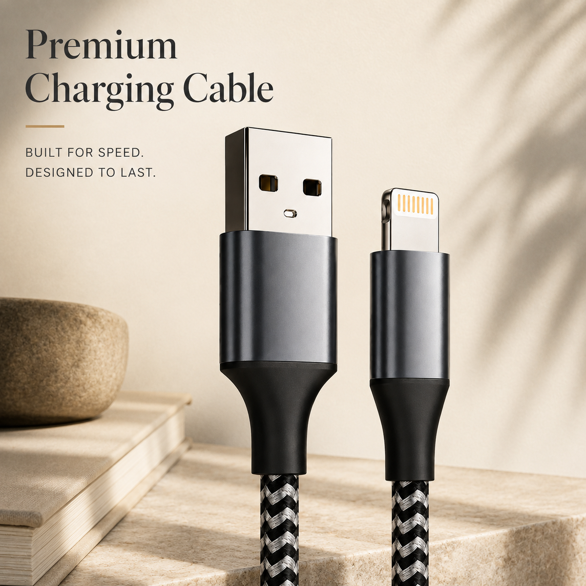 Premium USB-A to Lightning Charging Cable 12W Fast Charging 2.4A MFi Certified Nylon Braided Data Sync Cable Compatible with iPhone