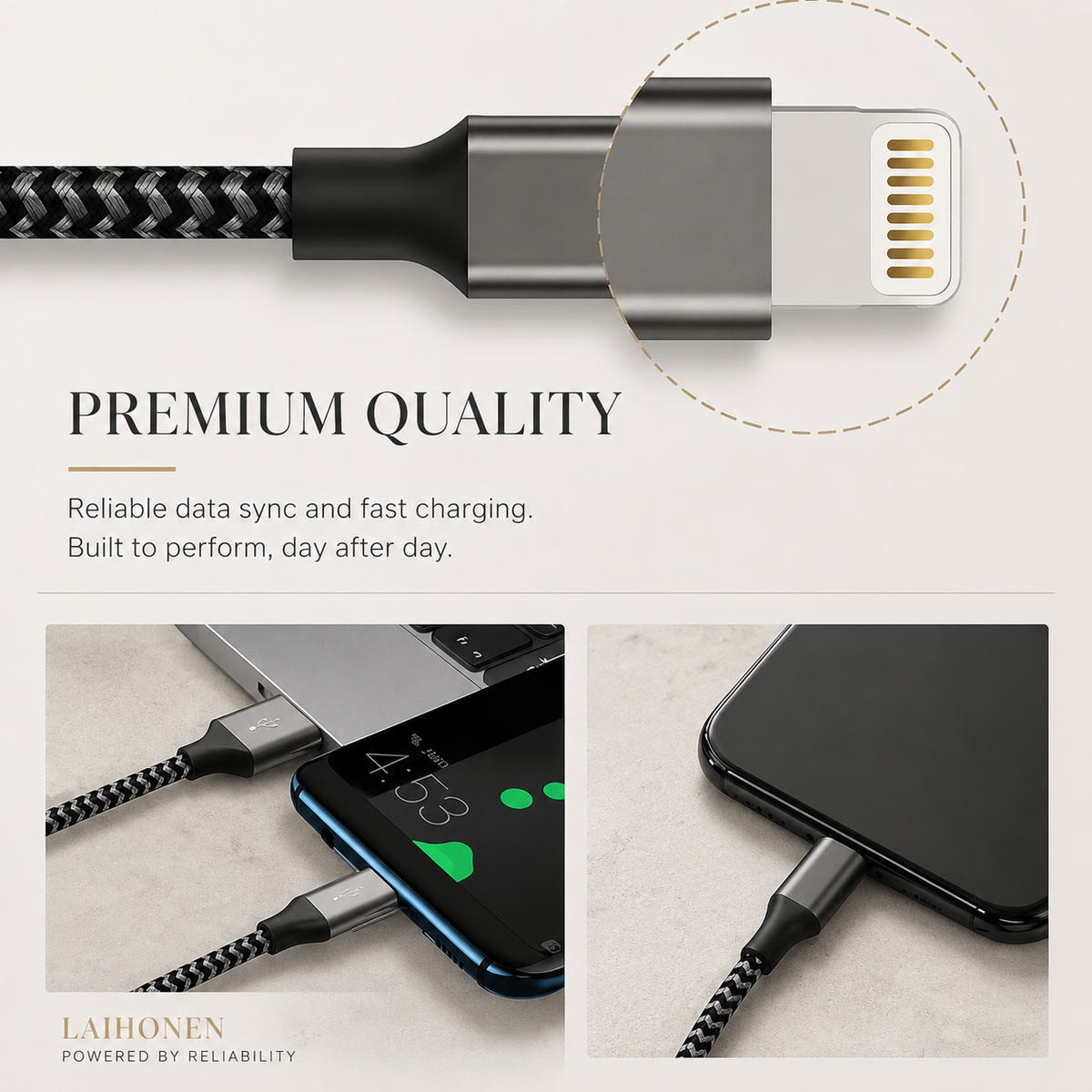 Premium USB-A to Lightning Charging Cable 12W Fast Charging 2.4A MFi Certified Nylon Braided Data Sync Cable Compatible with iPhone