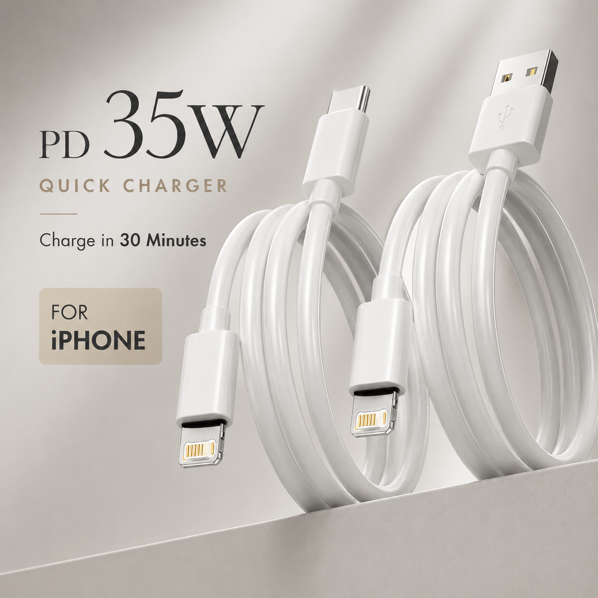 Premium USB-C PD Fast Charging Cable 35W 2.4A Data Sync Charging Cord Durable TPE/TPU Fast Charge Cable Reliable Power Compatible with iPhone
