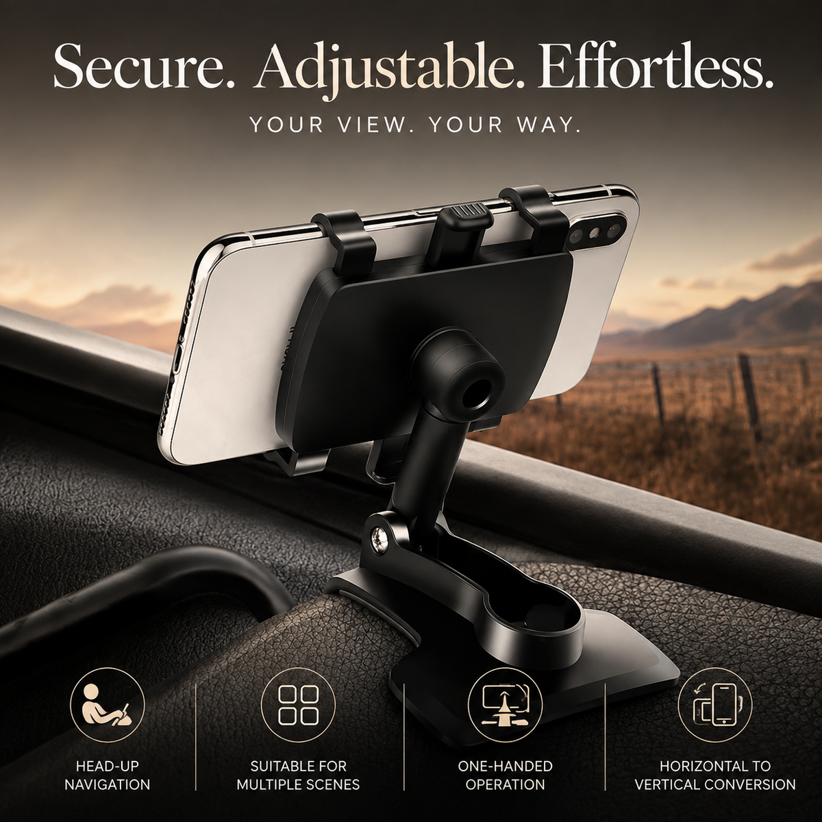 Premium Universal Car Phone Holder Mount 3-in-1 Dashboard Rearview Mirror Sun Visor Stand 360° Rotation Anti Slip Adjustable Hands Free iPhone
