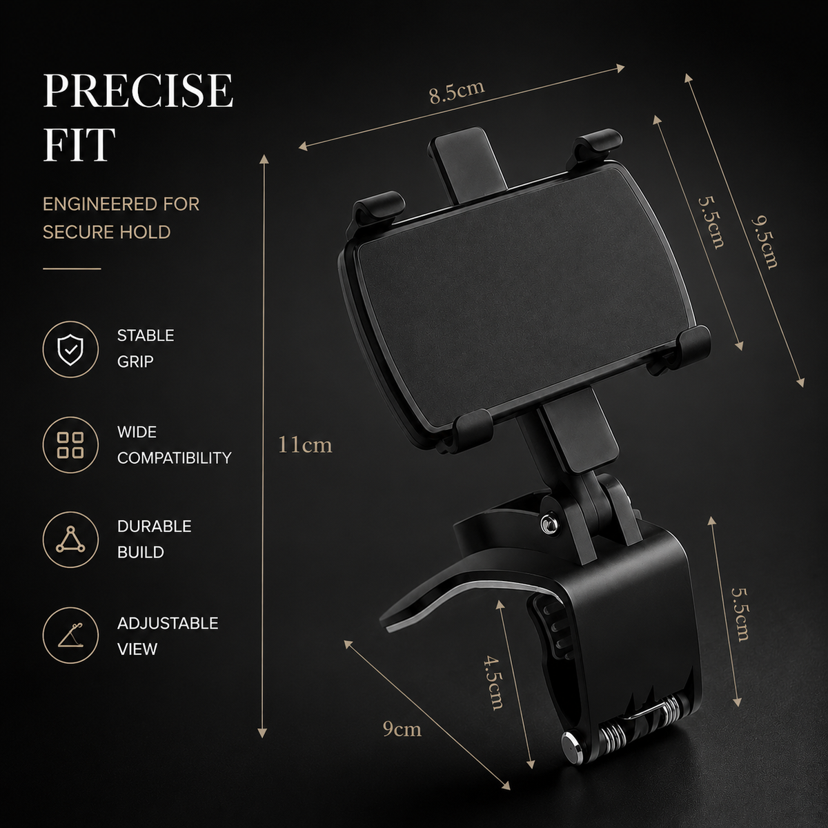 Premium Universal Car Phone Holder Mount 3-in-1 Dashboard Rearview Mirror Sun Visor Stand 360° Rotation Anti Slip Adjustable Hands Free iPhone