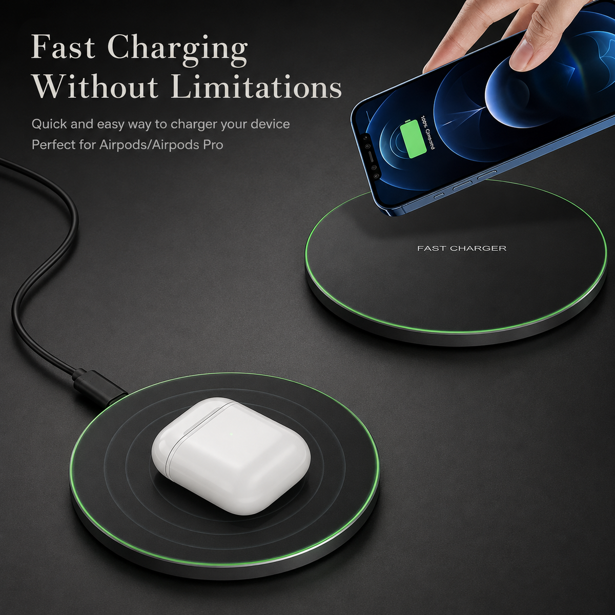 Premium Wireless Charging Pad Qi Wireless Charger USB Type C Fast Charging Slim Induction Charging Dock LED Indicator Anti Slip Safe Charging iPhone
