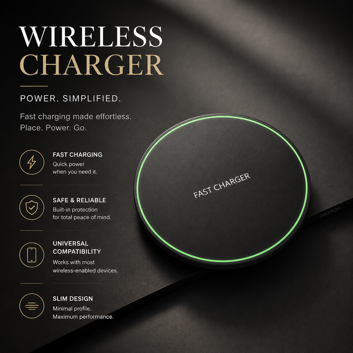 Premium Wireless Charging Pad Qi Wireless Charger USB Type C Fast Charging Slim Induction Charging Dock LED Indicator Anti Slip Safe Charging iPhone