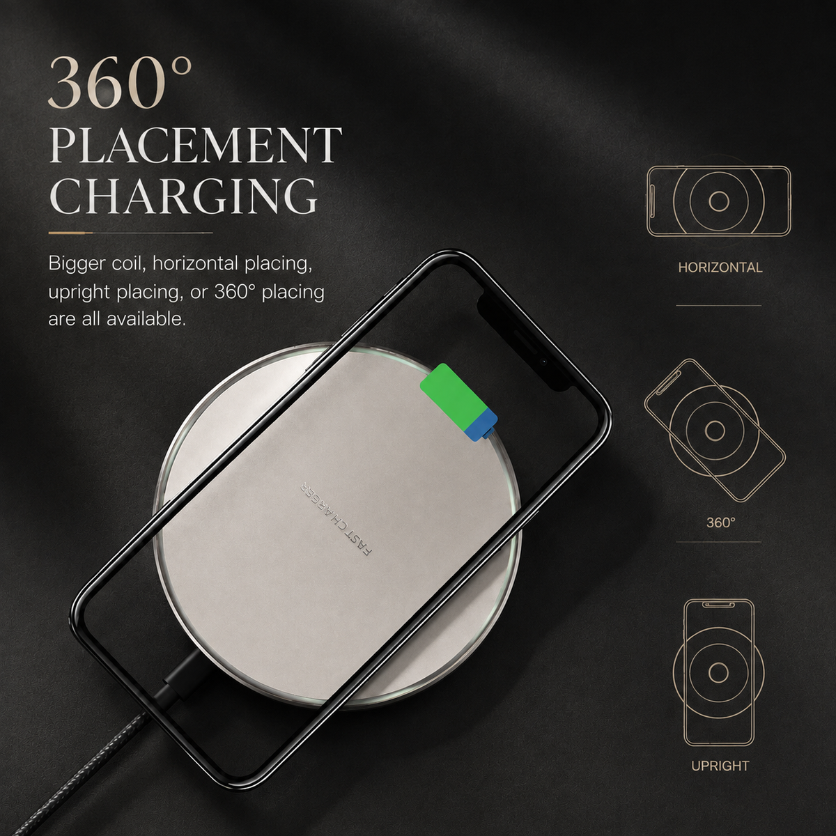 Premium Wireless Charging Pad Qi Wireless Charger USB Type C Fast Charging Slim Induction Charging Dock LED Indicator Anti Slip Safe Charging iPhone