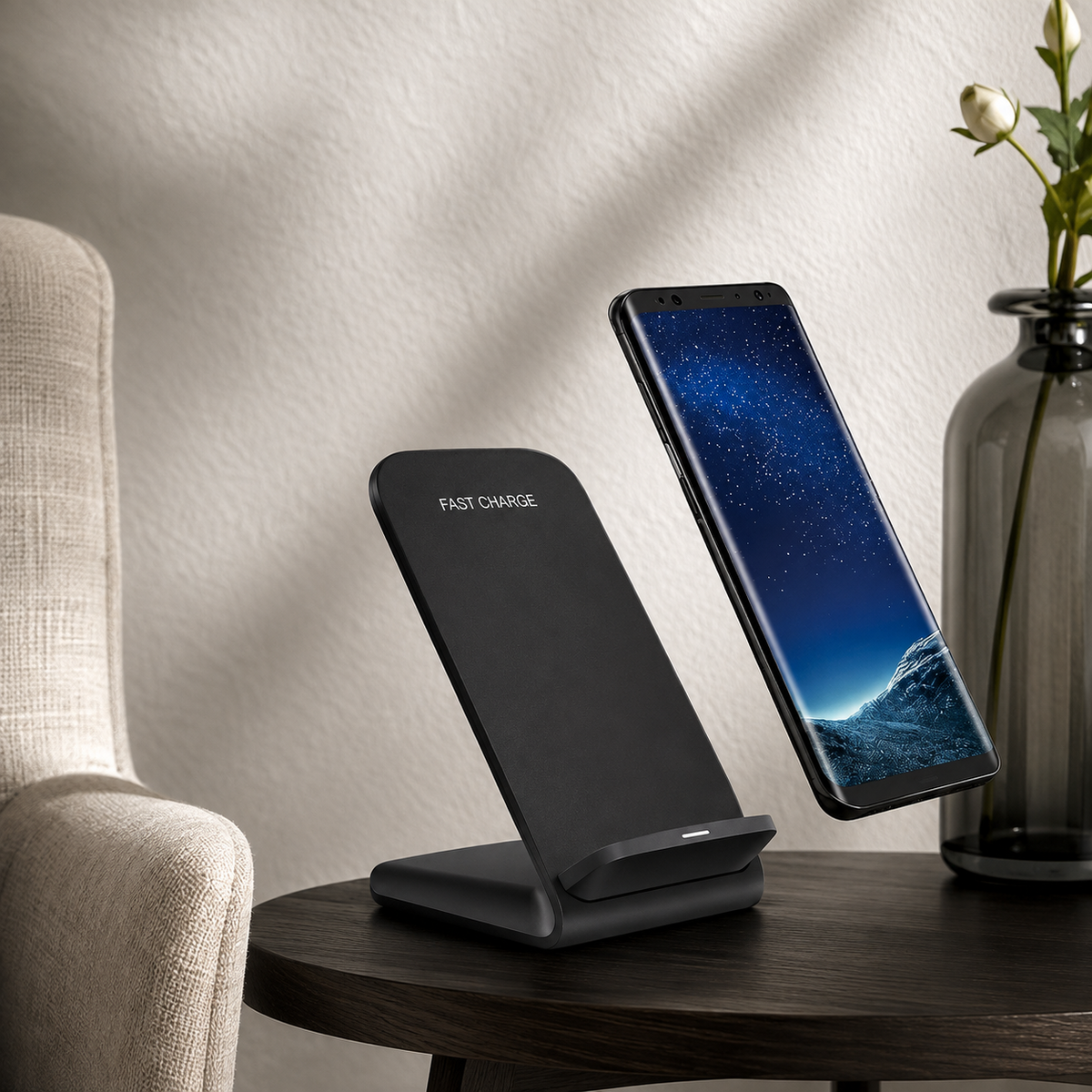 Premium Wireless Charging Stand Qi Wireless Charging Dock Dual Coil USB Type C Fast Charging Anti Slip Charging Vertical, Horizontal iPhone Compatible