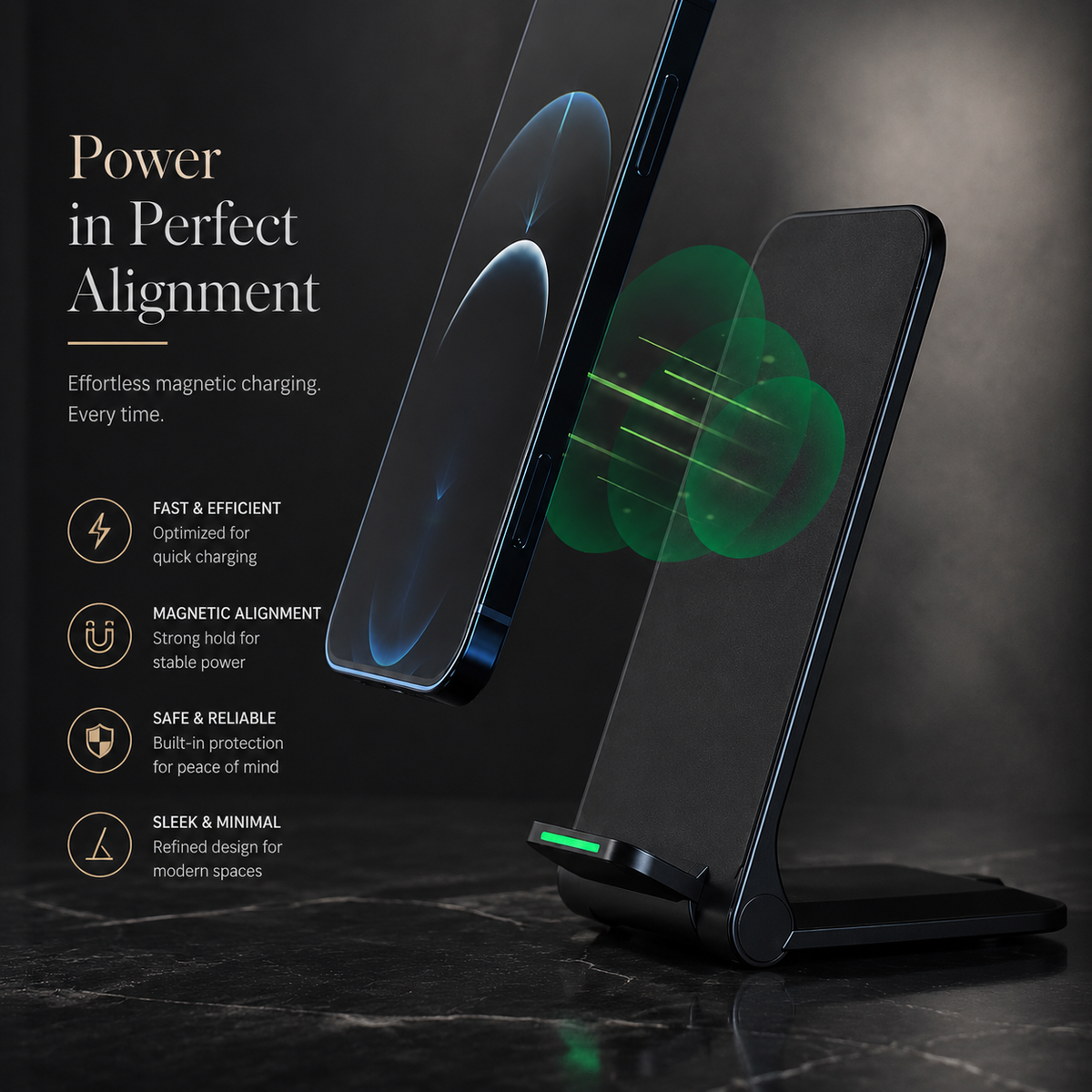 Premium Wireless Charging Stand Qi Wireless Charging Dock Dual Coil USB Type C Fast Charging Anti Slip Charging Vertical, Horizontal iPhone Compatible