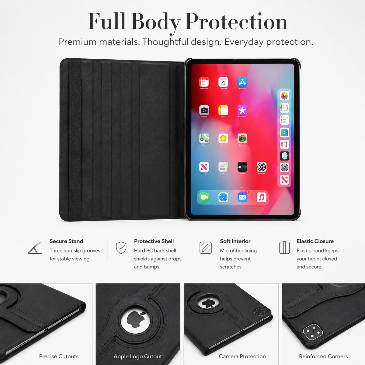 Premium iPad Case 360° Rotating PU Leather Smart Cover Auto Sleep Wake Shockproof Protective Stand Multi Angle Tablet Cases Slim Protective Cover iPad