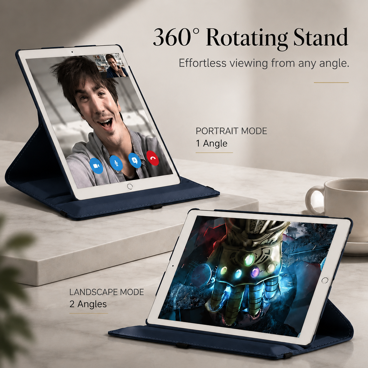 Premium iPad Case 360° Rotating PU Leather Smart Cover Auto Sleep Wake Shockproof Protective Stand Multi Angle Tablet Cases Slim Protective Cover iPad